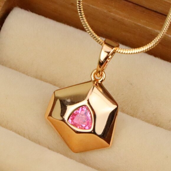 "Gold-Plated Red Stone Pendant in Geometric Hexagon Design, XPPT1751 - Picture 1 of 13